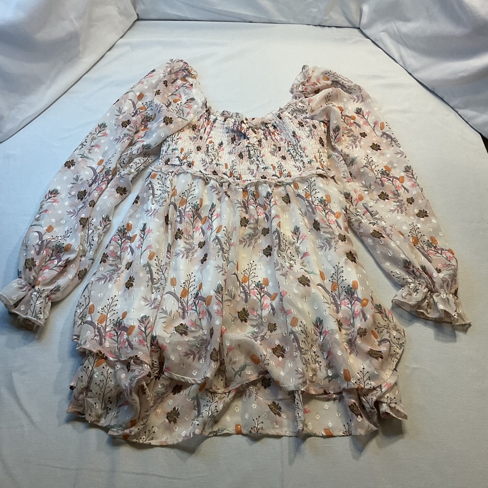 Allison + Kelly Women Pink Floral Square Neck Long Sleeve Baby Doll Dress Size S